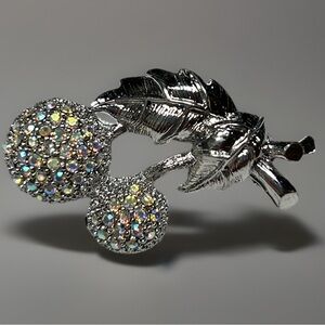 VTG Y2K Sparkly AB RHINESTONE CHERRY BROOCH PIN Bling Statement Piece Retro 1.5”